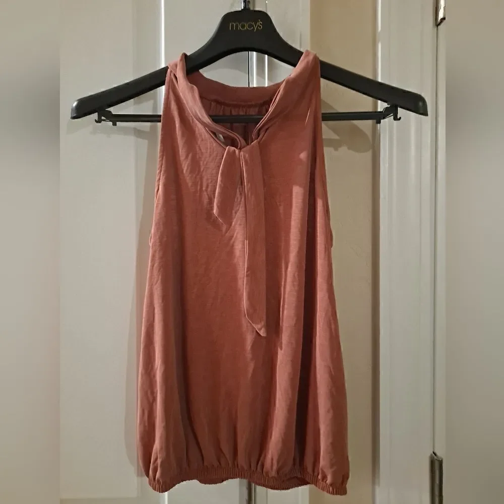 NWOT Green Envelope High Gathered Neck Halter Style Tank Top Blouse Orange/Small